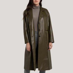 Gentleherd Long Faux Leather Coat Olive